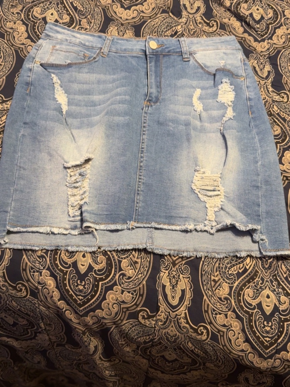 Light Blue Distressed Denim Mini Skirt - Casual Edge